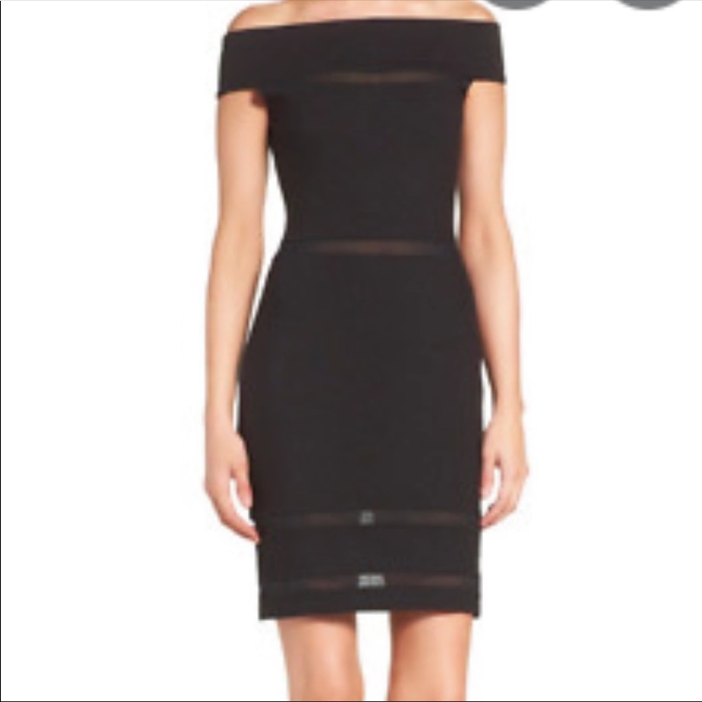 NWT French Connection Off Shoulder Lula Mesh Black Bodycon Dress
